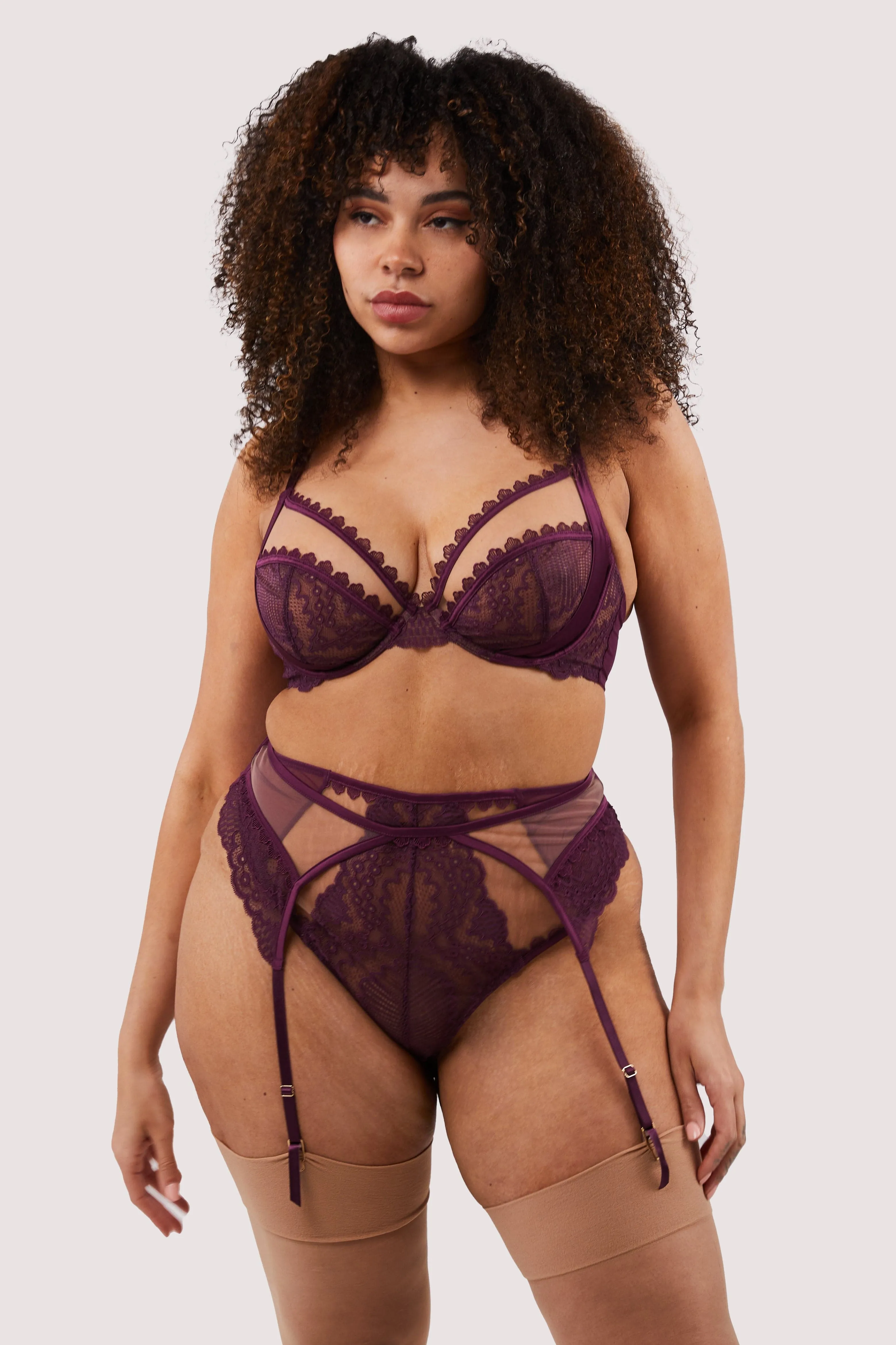 Astrid Merlot Lace And Trim Cut Out Suspender