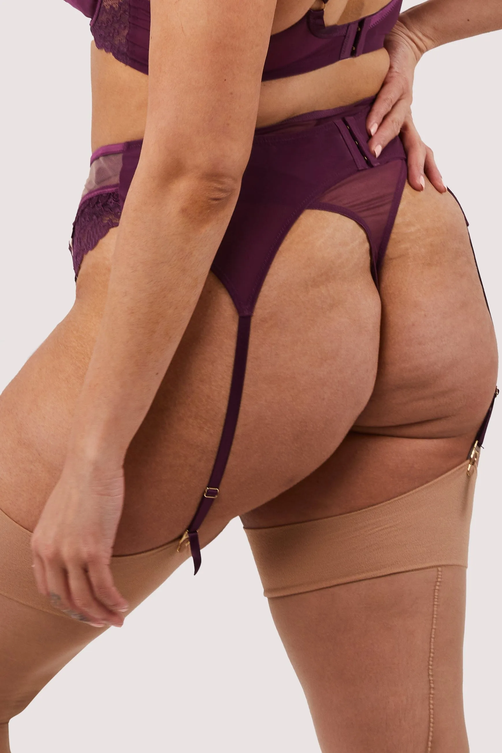 Astrid Merlot Lace And Trim Cut Out Suspender