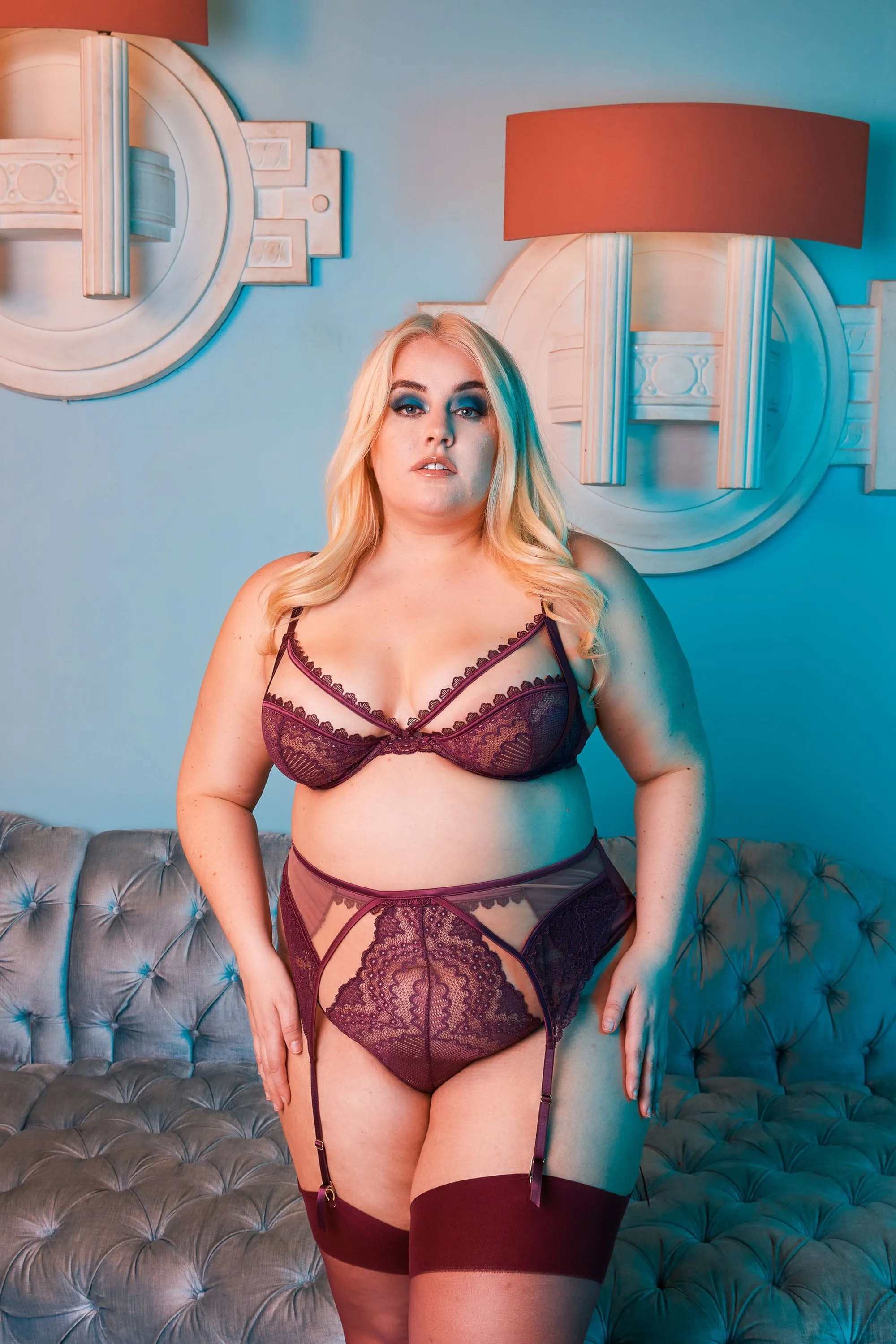 Astrid Merlot Lace And Trim Cut Out Suspender