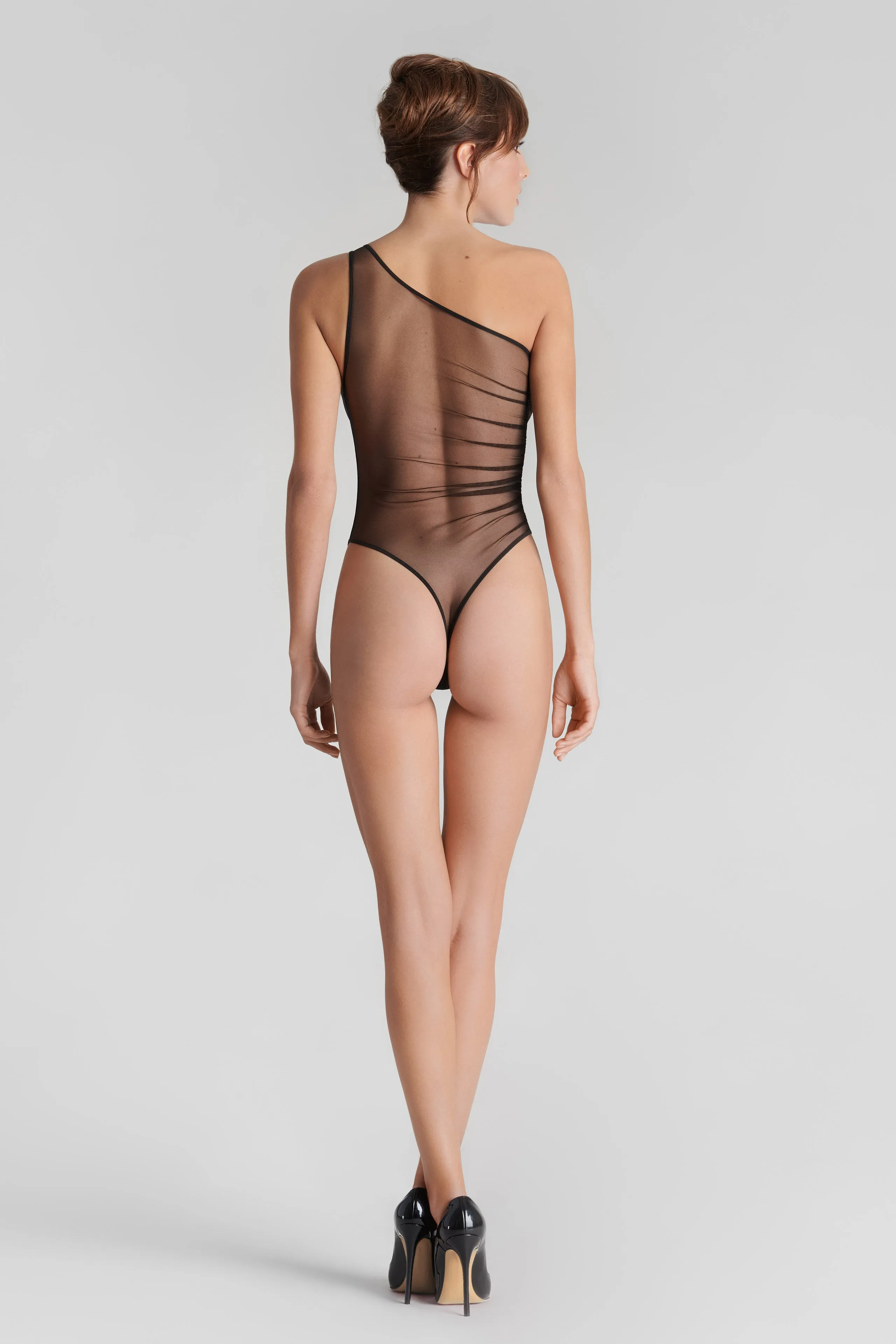 Asymmetrical string bodysuit - Nuit Fauve