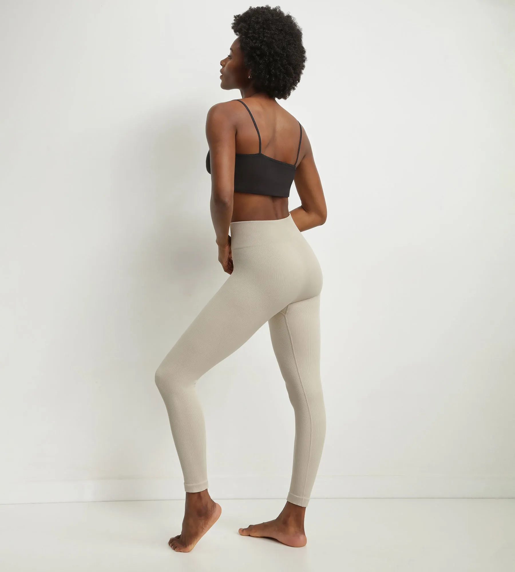 Beige women's ribbed knit leggings Dim Comfywear