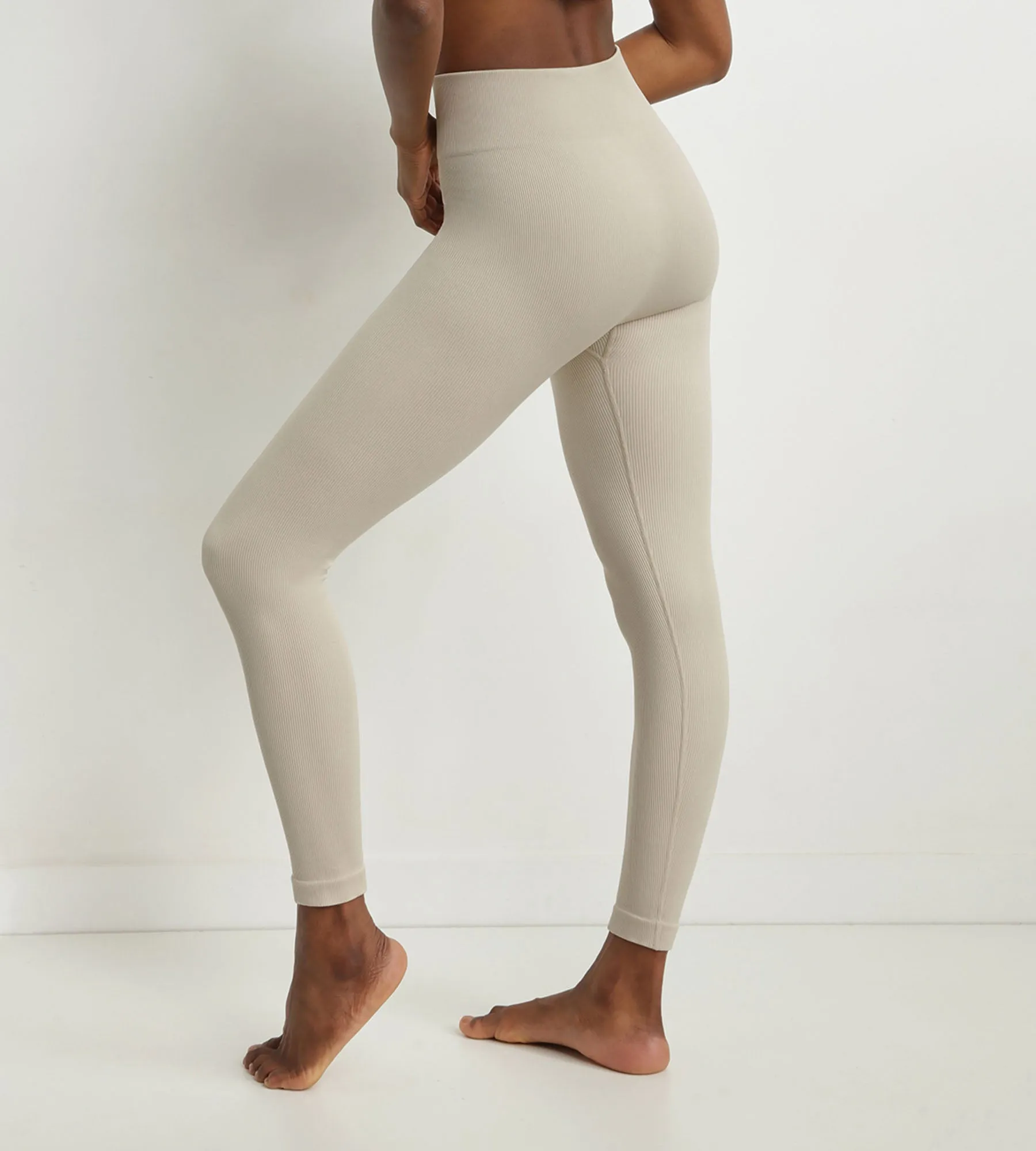 Beige women's ribbed knit leggings Dim Comfywear