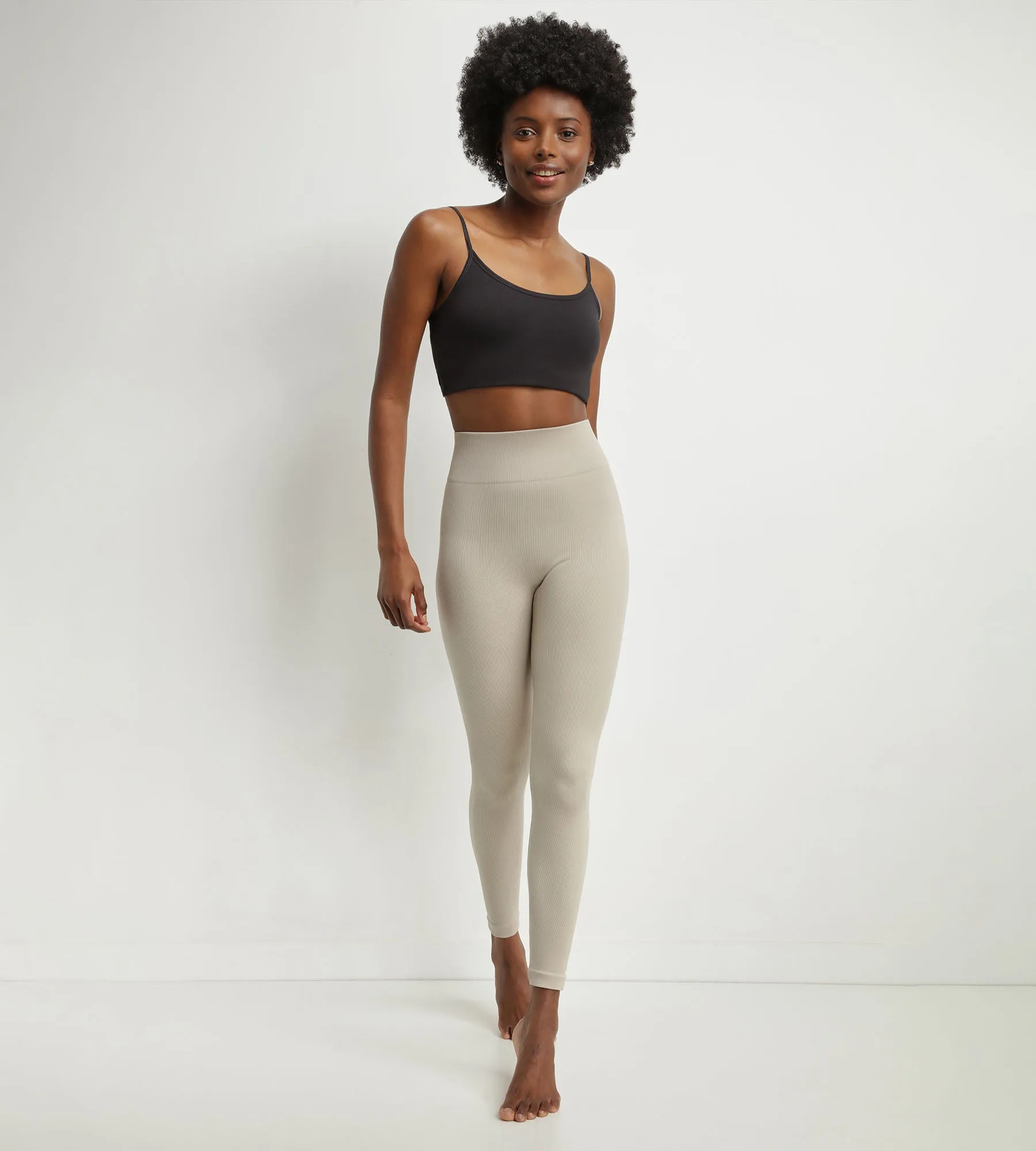 Beige women's ribbed knit leggings Dim Comfywear