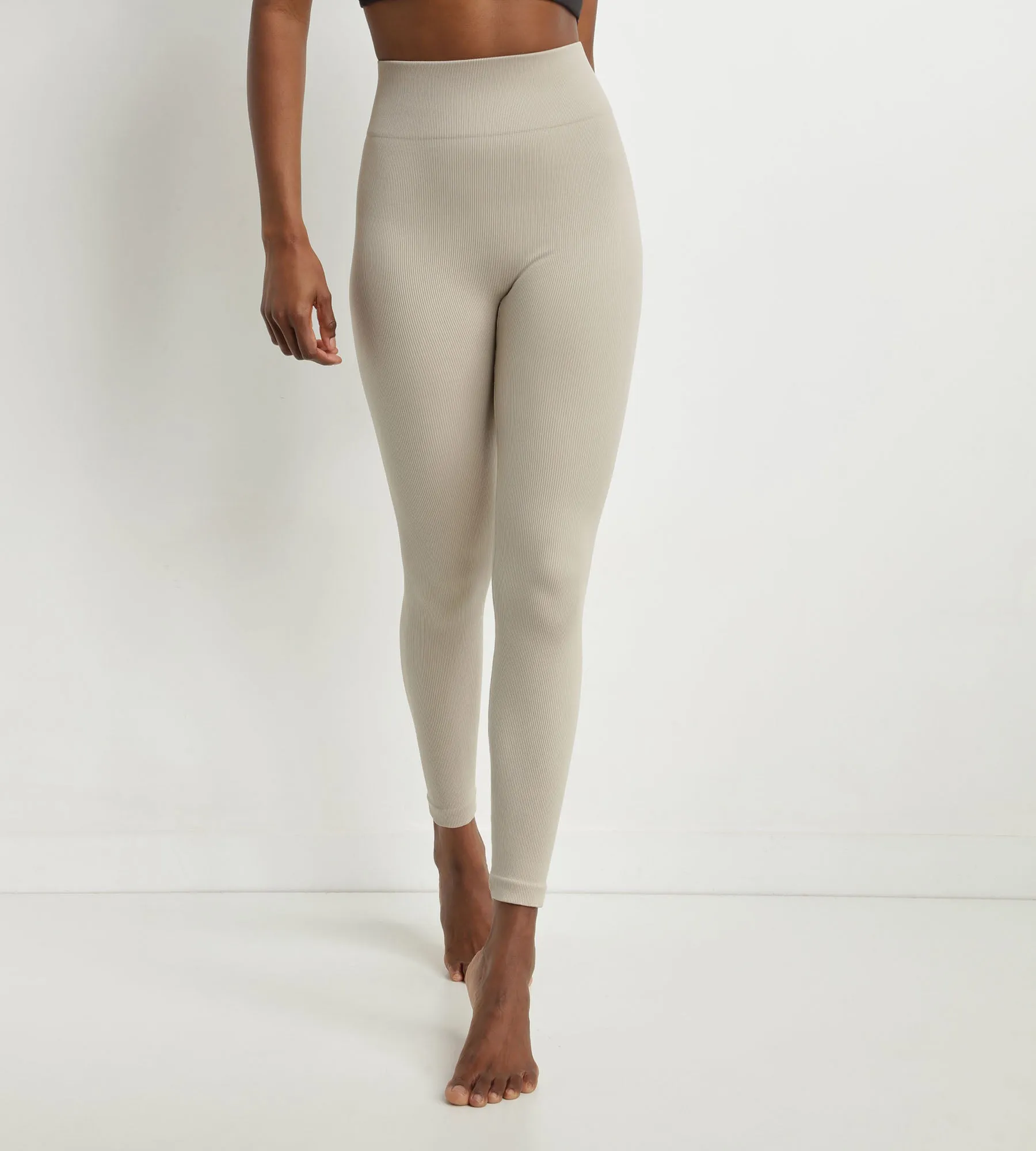 Beige women's ribbed knit leggings Dim Comfywear