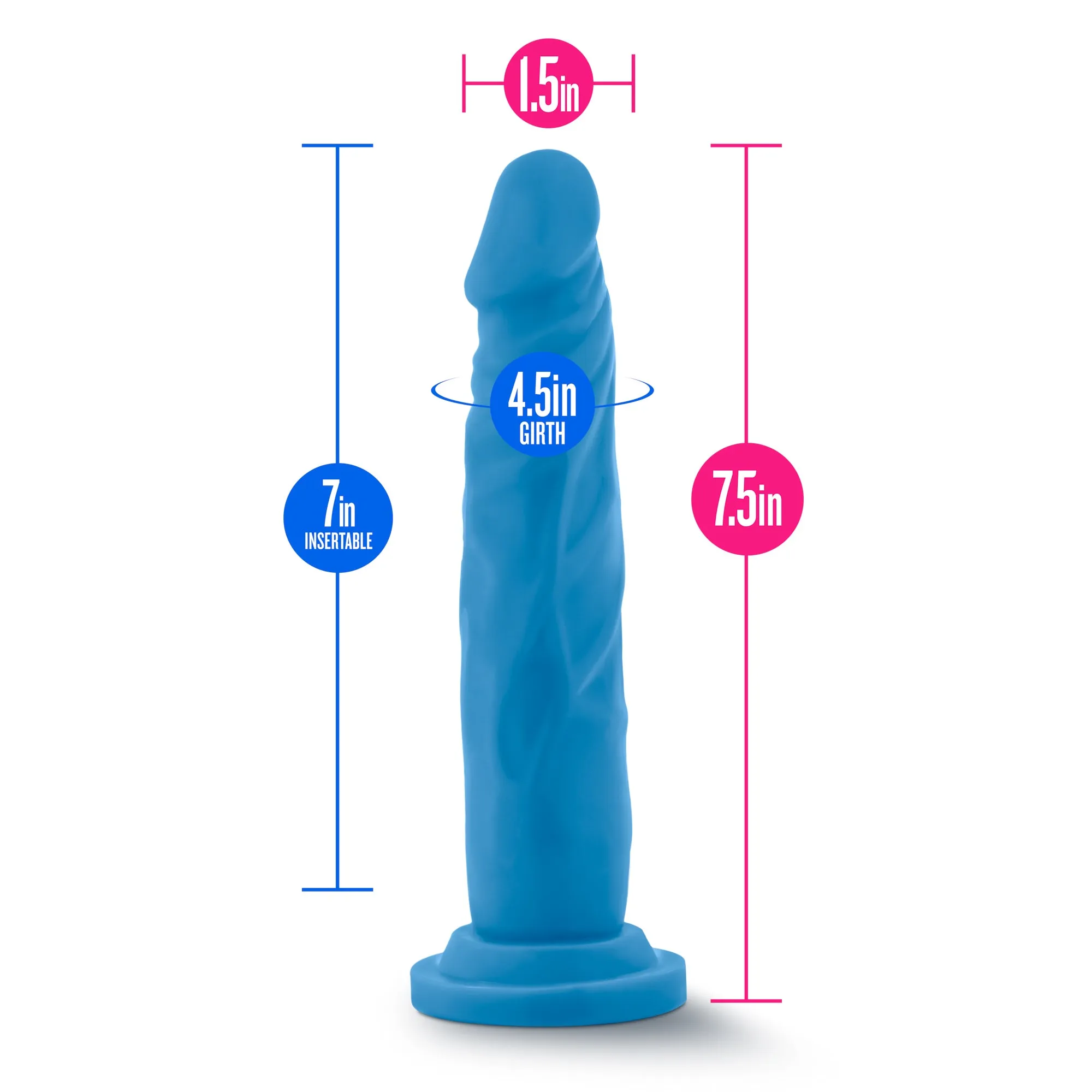 Blush Neo Dual Density 7.5 Cock Neon Dildo Suction Cup Dong Sex Toy Blue