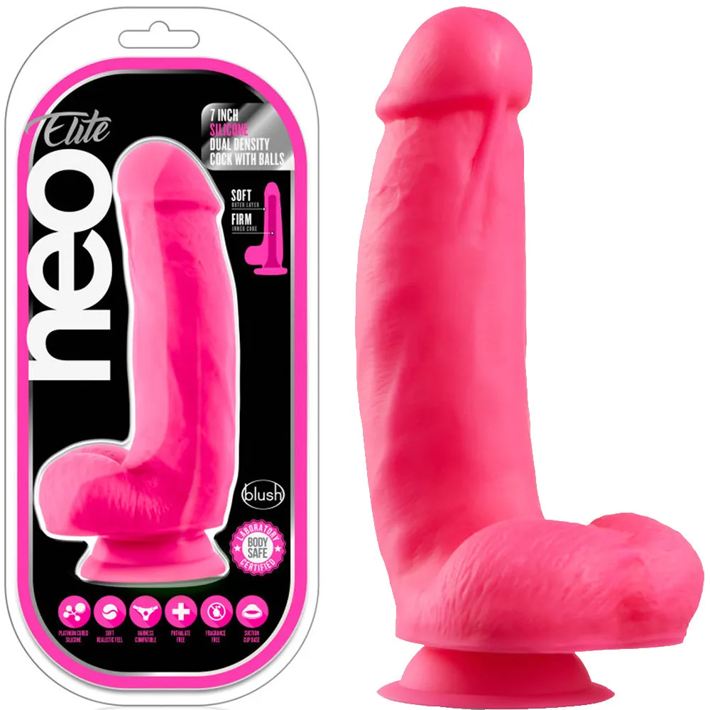 Blush Neo Elite 7 Silicone Dual Density Cock Balls Dildo Neon Dong Sex Toy