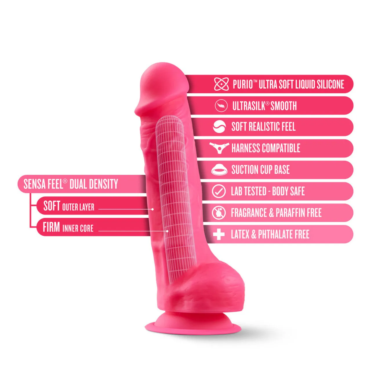 Blush Neo Elite 7.5 Silicone Dual Density Cock Balls Dildo Neon Dong Sex Toy