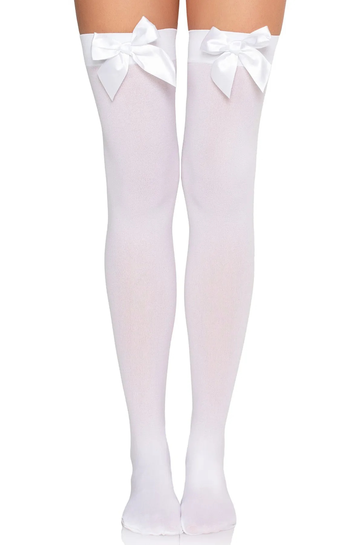 Bow Top Opaque Thigh Highs