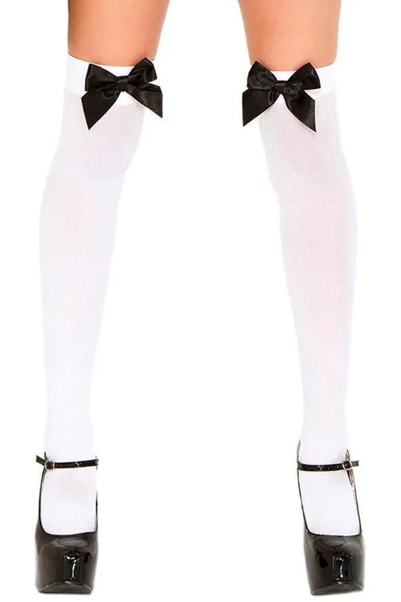 Bow Top Opaque Thigh Highs