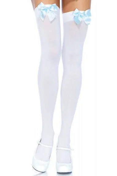 Bow Top Opaque Thigh Highs