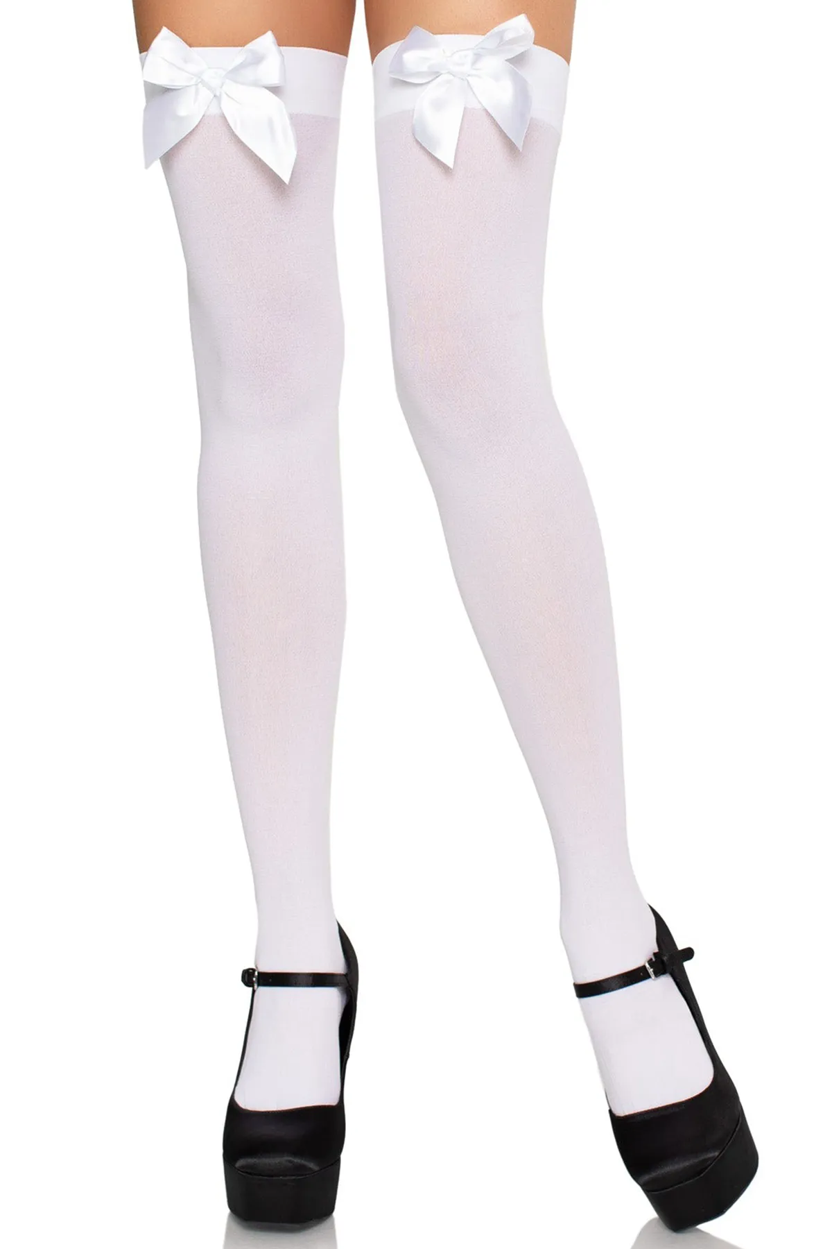 Bow Top Opaque Thigh Highs
