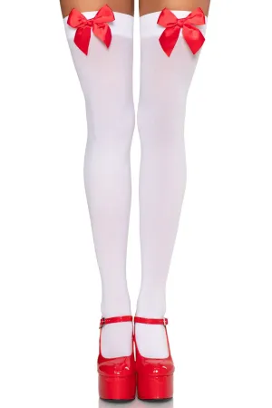 Bow Top Opaque Thigh Highs