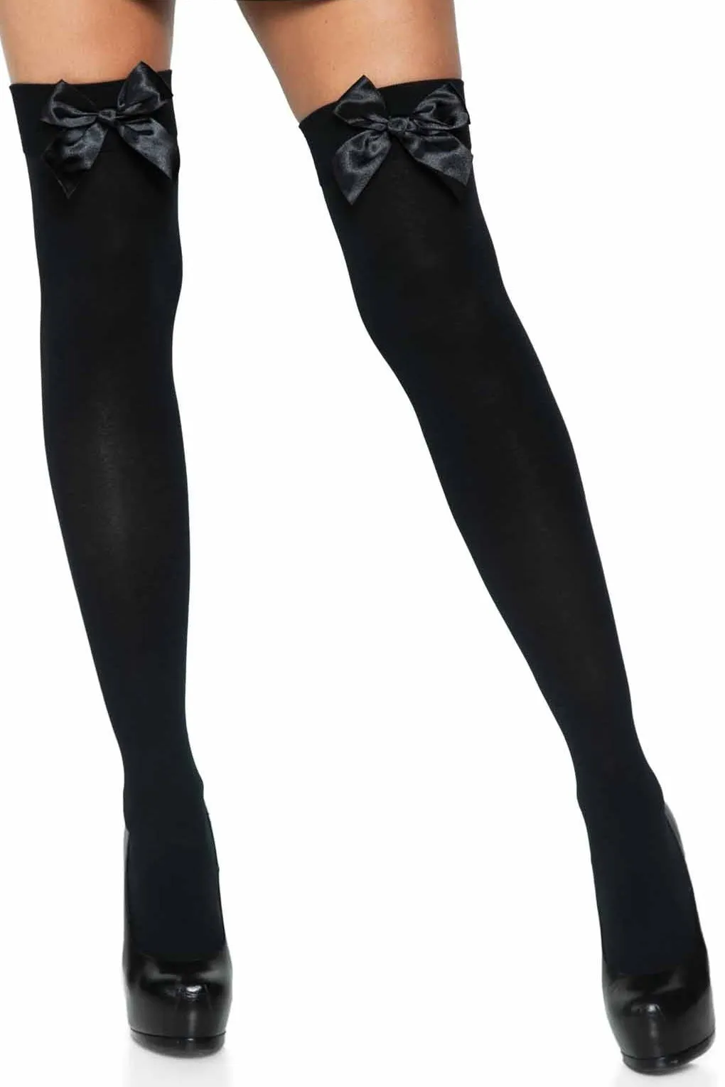 Bow Top Opaque Thigh Highs