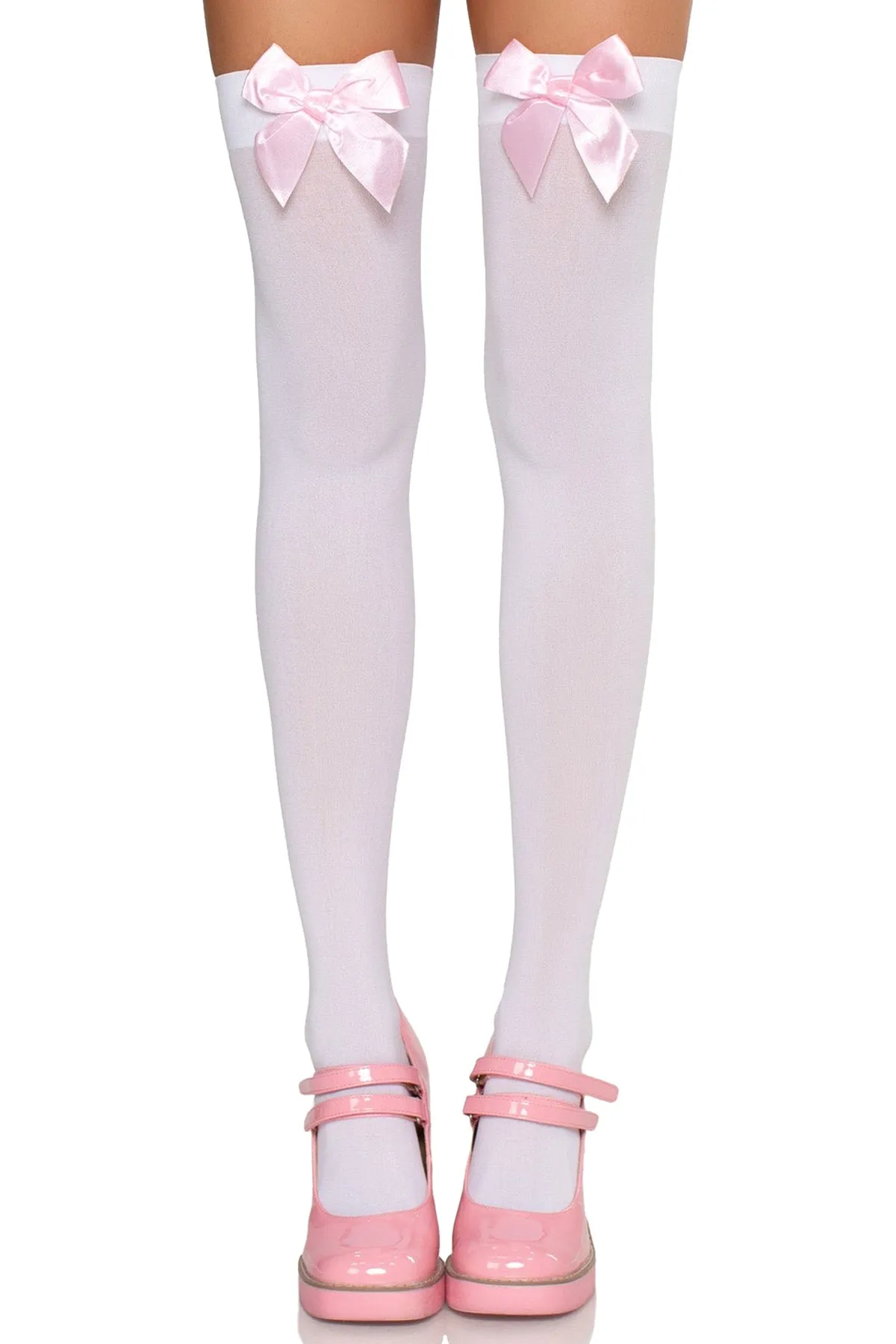 Bow Top Opaque Thigh Highs