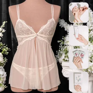 Bridal Bundle: Lace & Mesh Button Babydoll & Panty - Champagne