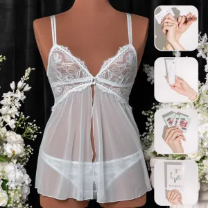 Bridal Bundle: Lace & Mesh Button Babydoll & Panty - Something Blue