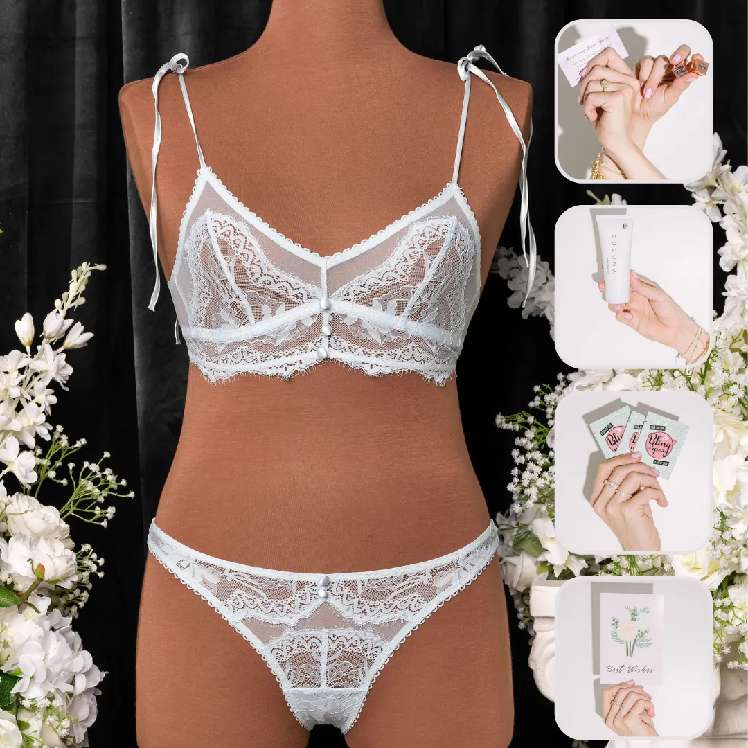 Bridal Bundle: Lace & Mesh Button Bralette Set - Something Blue
