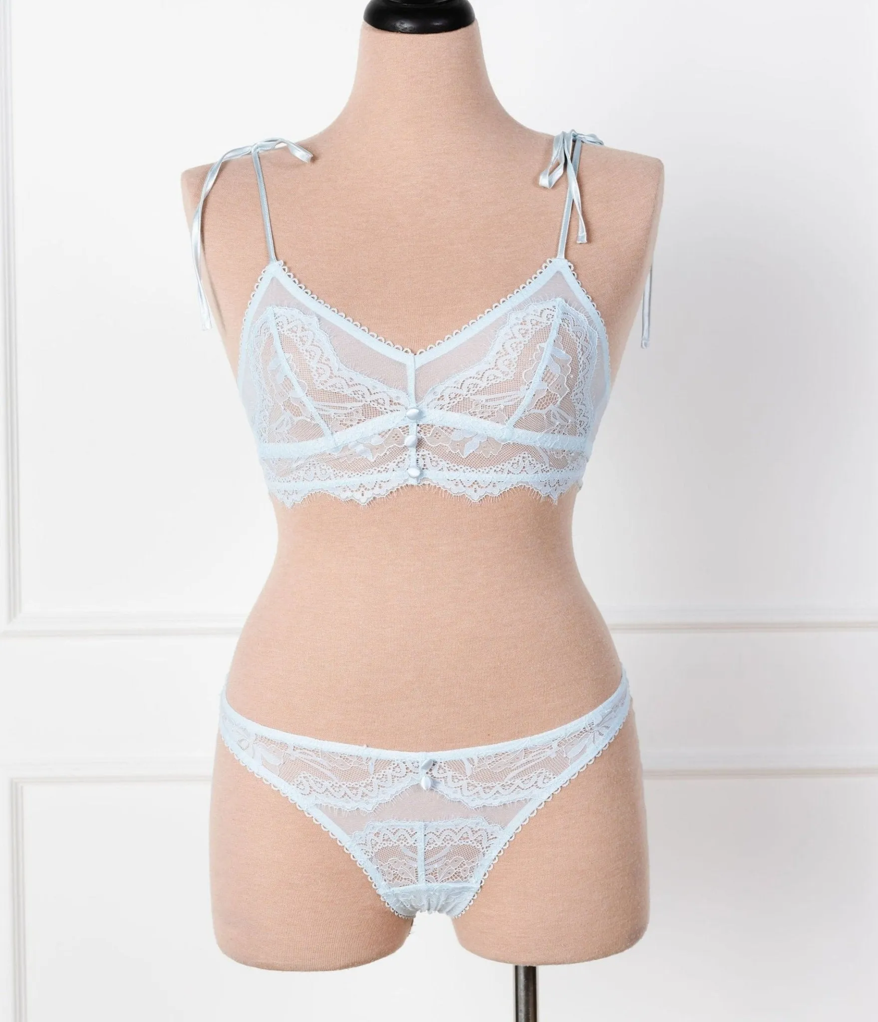 Bridal Bundle: Lace & Mesh Button Bralette Set - Something Blue