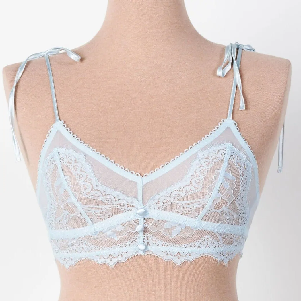 Bridal Bundle: Lace & Mesh Button Bralette Set - Something Blue