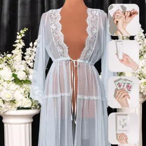 Bridal Bundle: Lacy Dot Mesh Midi Robe - Something Blue