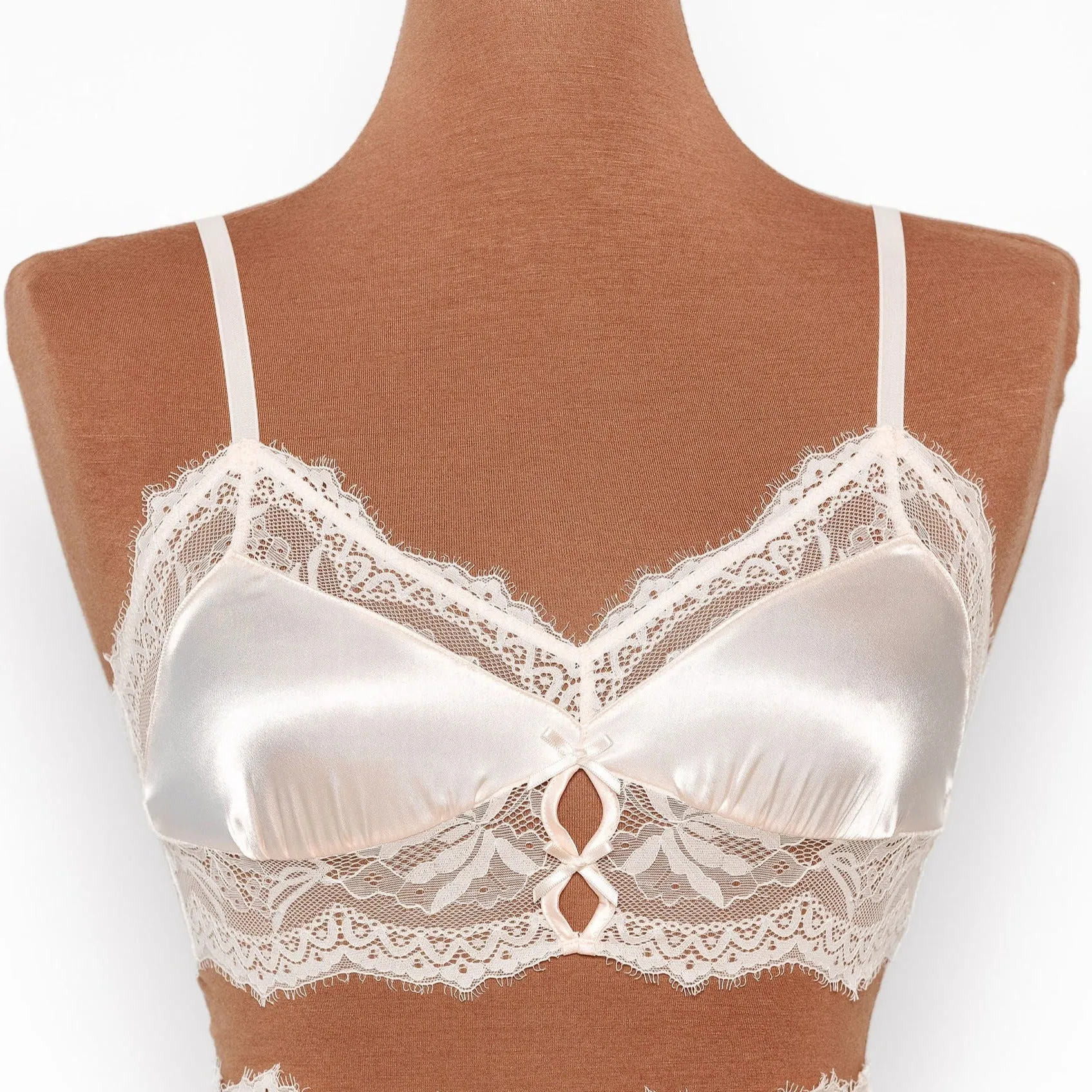 Bridal Bundle: Lacy Satin Keyhole Bralette Set - Champagne