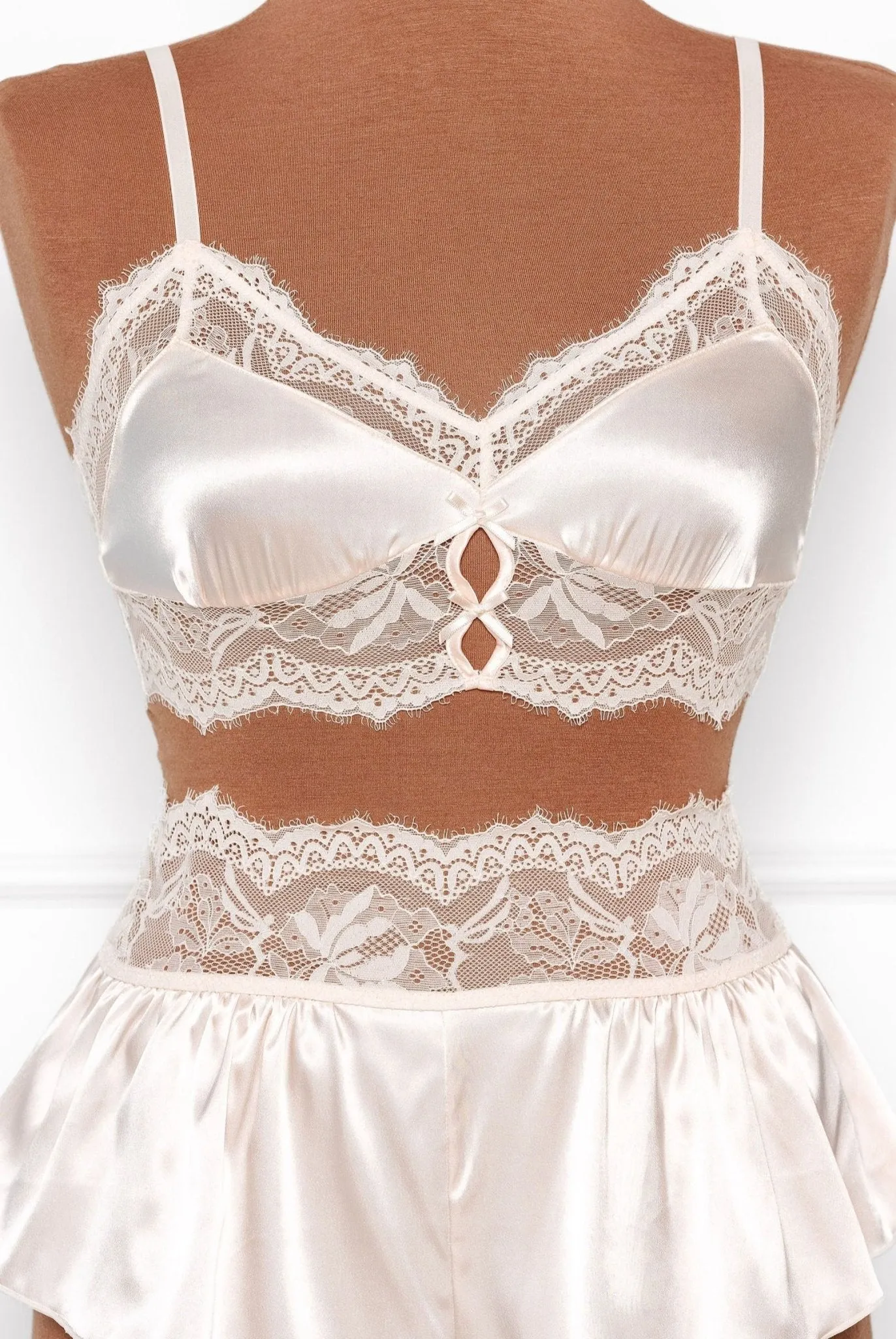 Bridal Bundle: Lacy Satin Keyhole Bralette Set - Champagne