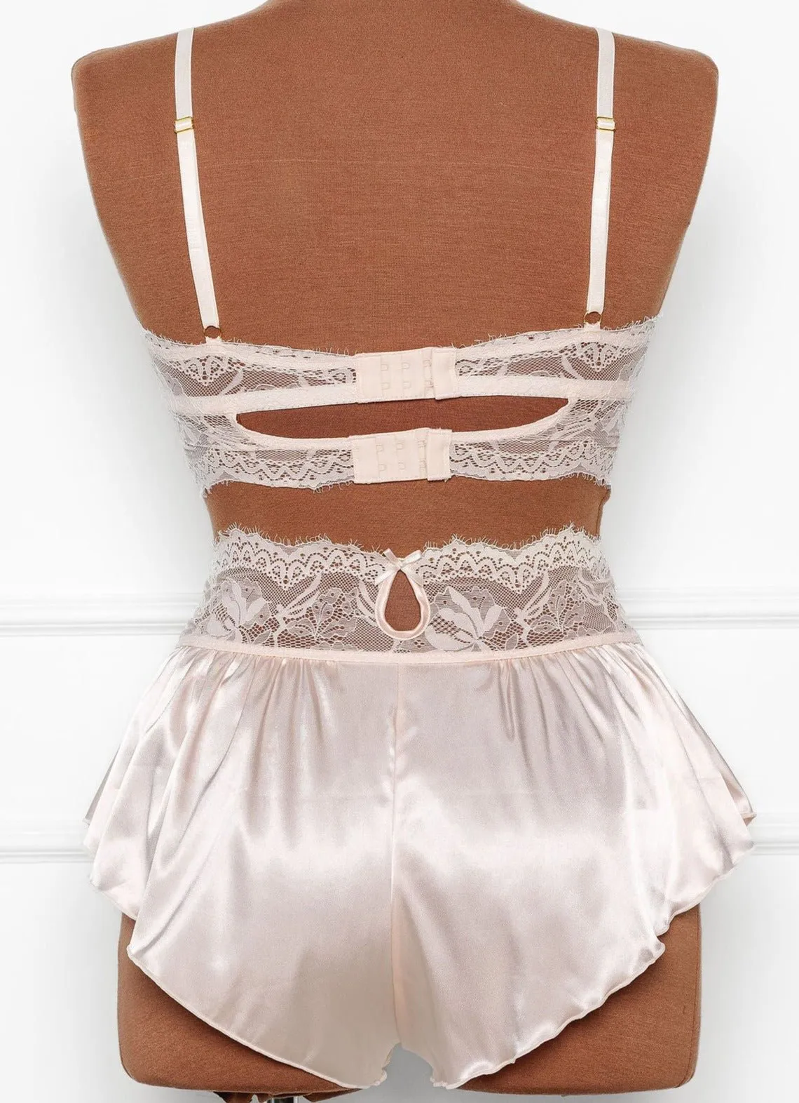 Bridal Bundle: Lacy Satin Keyhole Bralette Set - Champagne