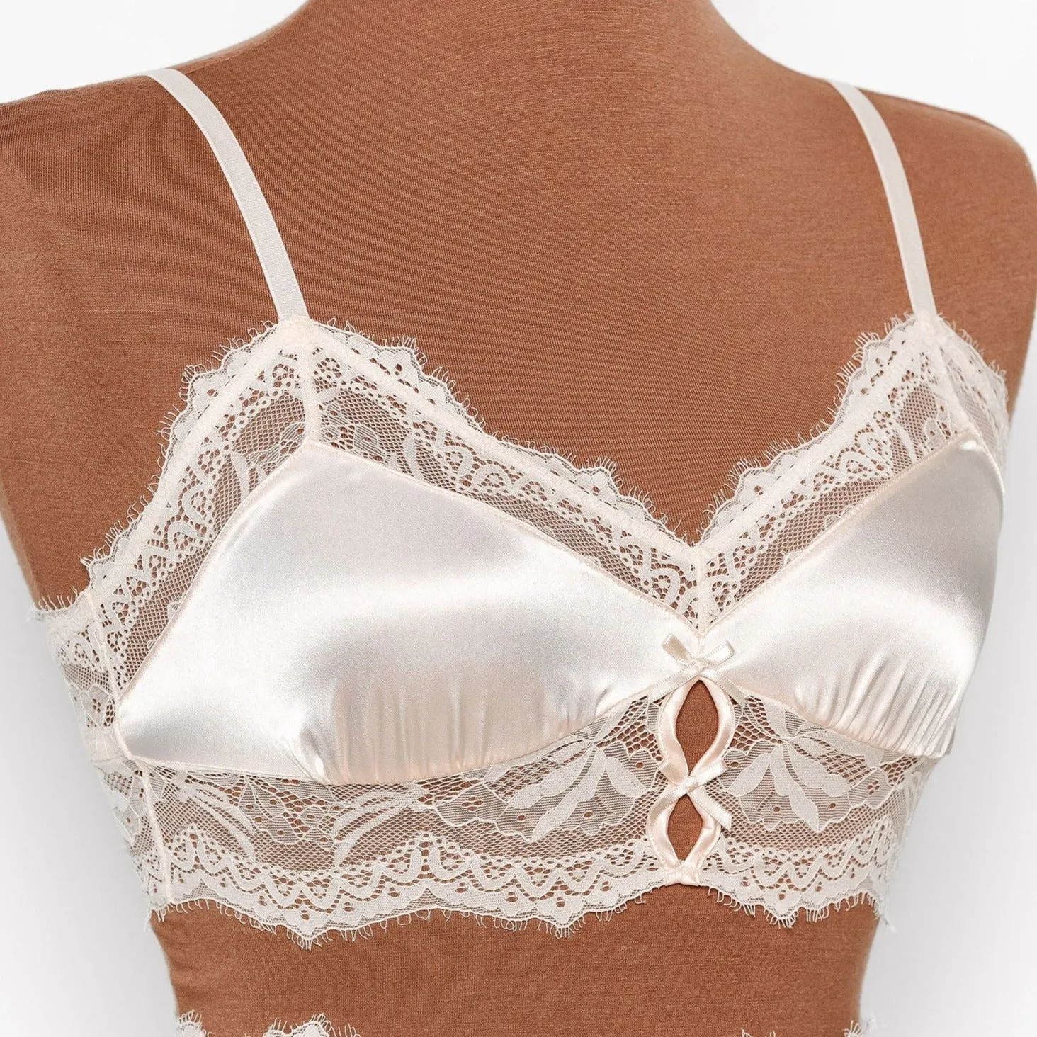Bridal Bundle: Lacy Satin Keyhole Bralette Set - Champagne