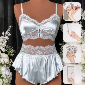 Bridal Bundle: Lacy Satin Keyhole Set - Something Blue