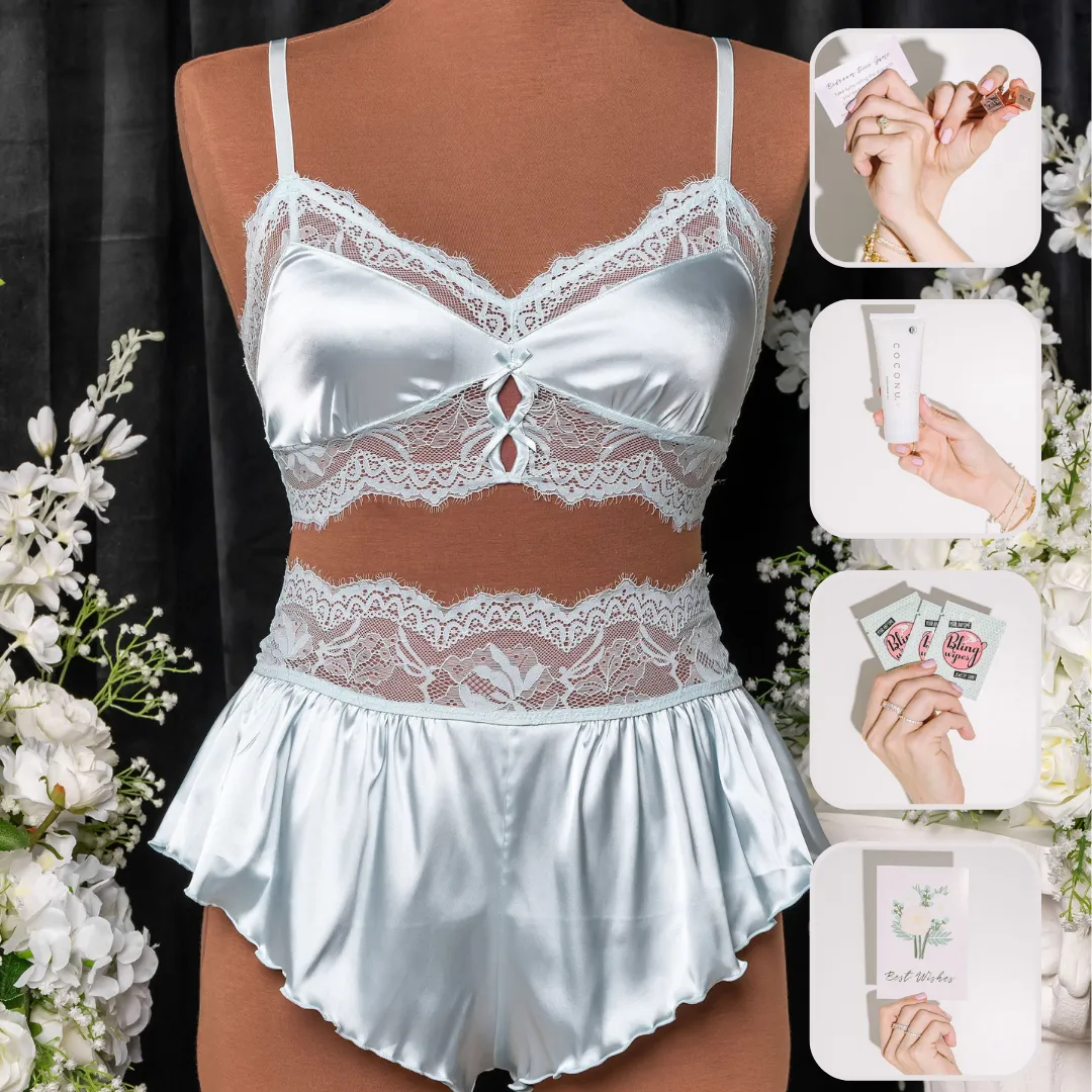 Bridal Bundle: Lacy Satin Keyhole Set - Something Blue