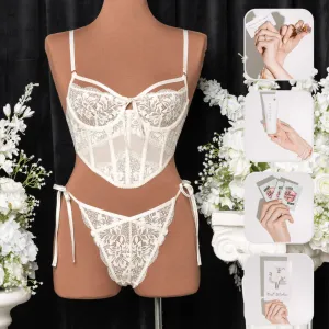 Bridal Bundle: Lacy Underwire Corset Set - Pearl