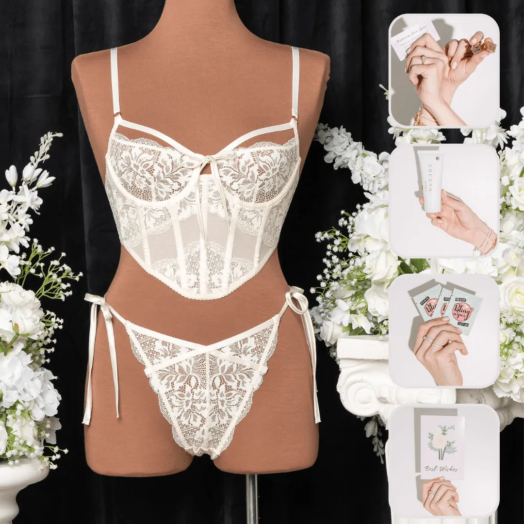 Bridal Bundle: Lacy Underwire Corset Set - Pearl