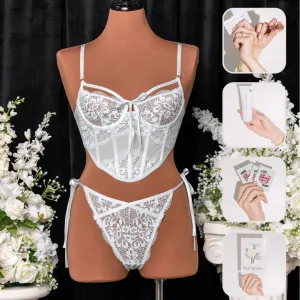 Bridal Bundle: Lacy Underwire Corset Set - Something Blue