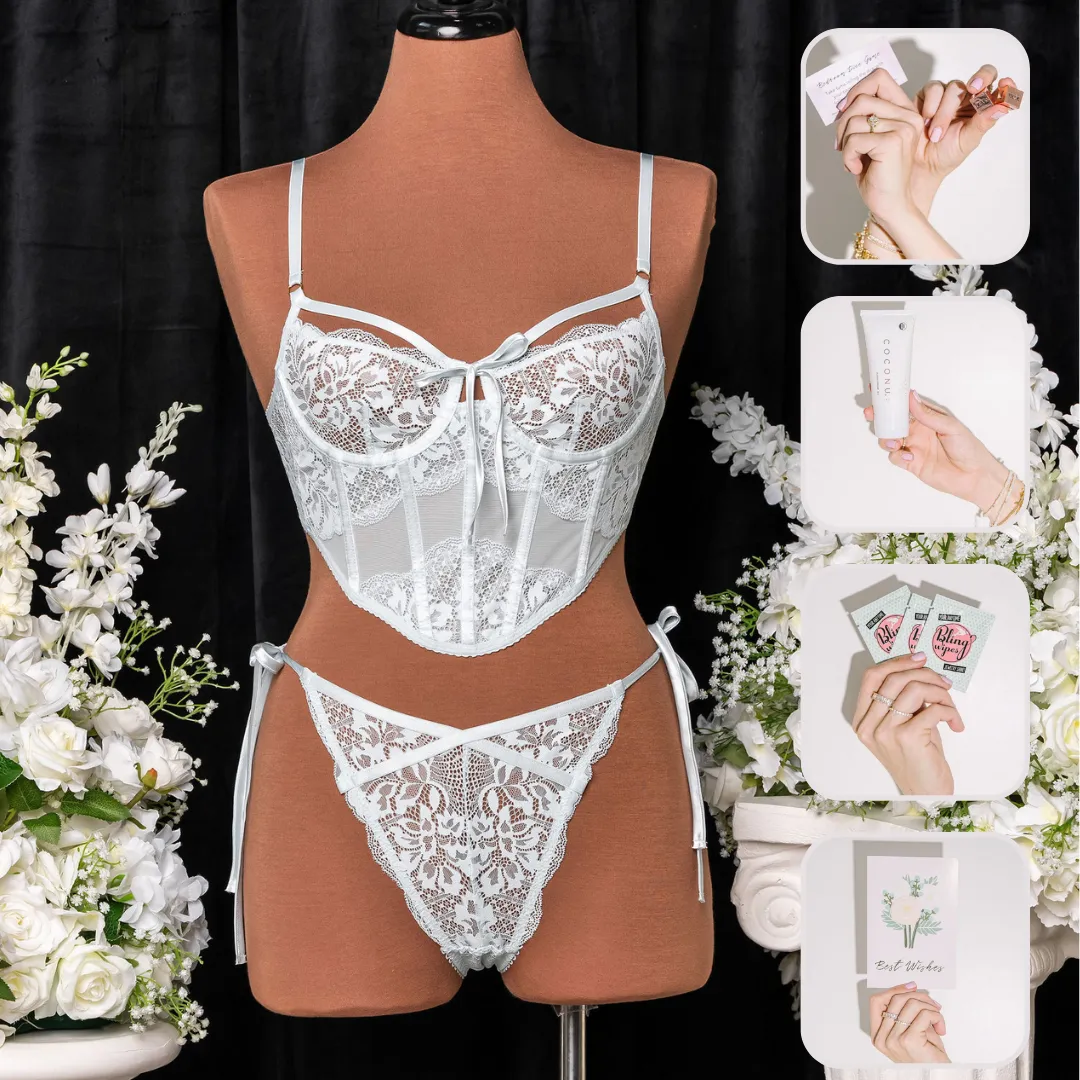 Bridal Bundle: Lacy Underwire Corset Set - Something Blue