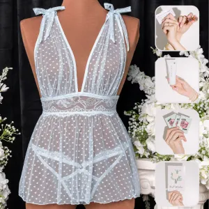 Bridal Bundle: Polka Dot Mesh Babydoll Set - Something Blue