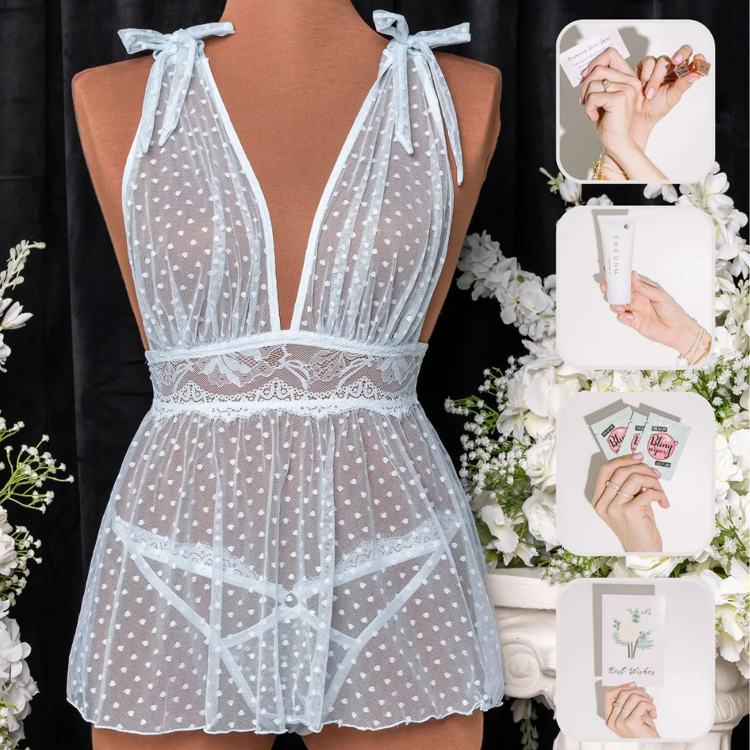 Bridal Bundle: Polka Dot Mesh Babydoll Set - Something Blue