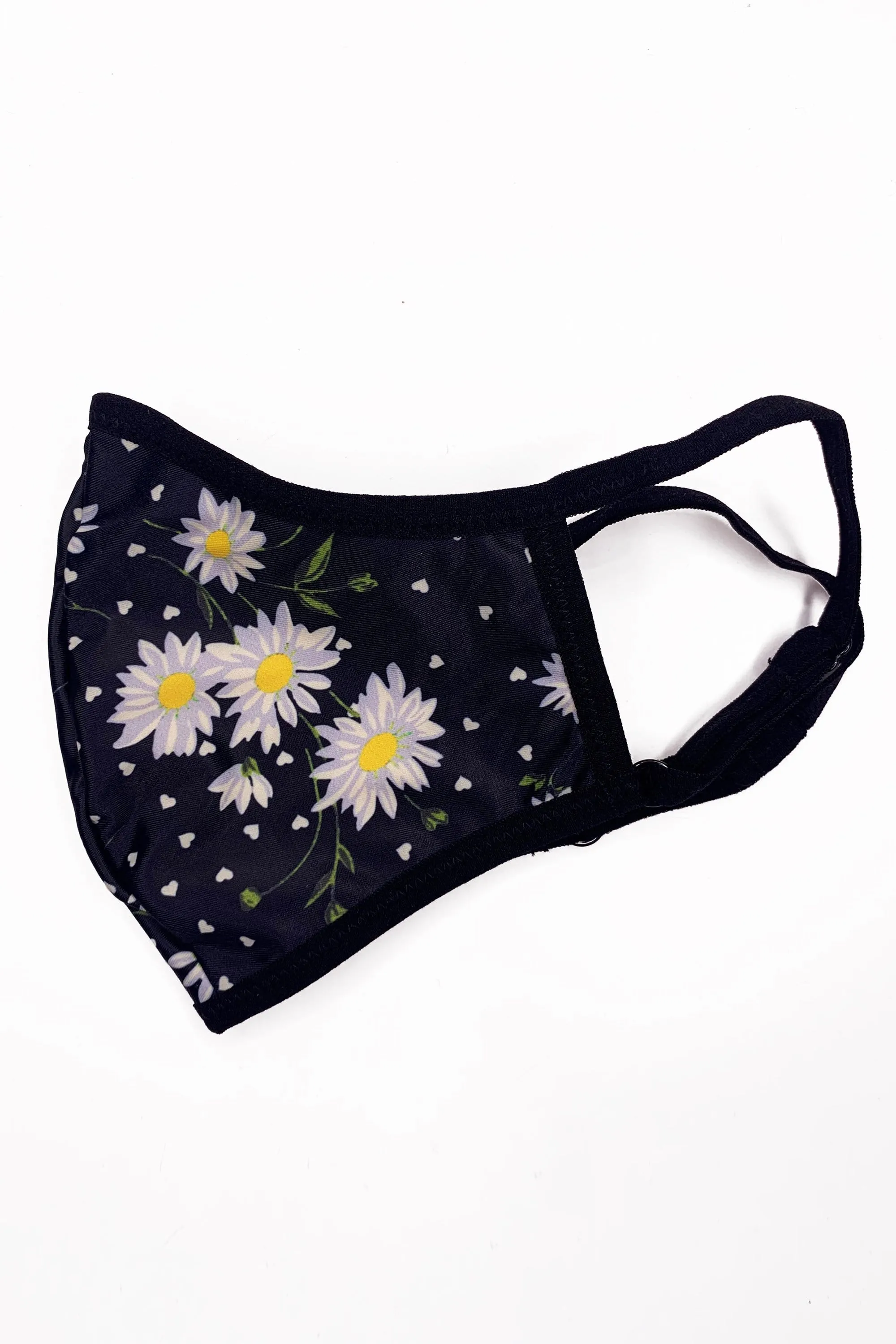Daisy Print Face Mask Black