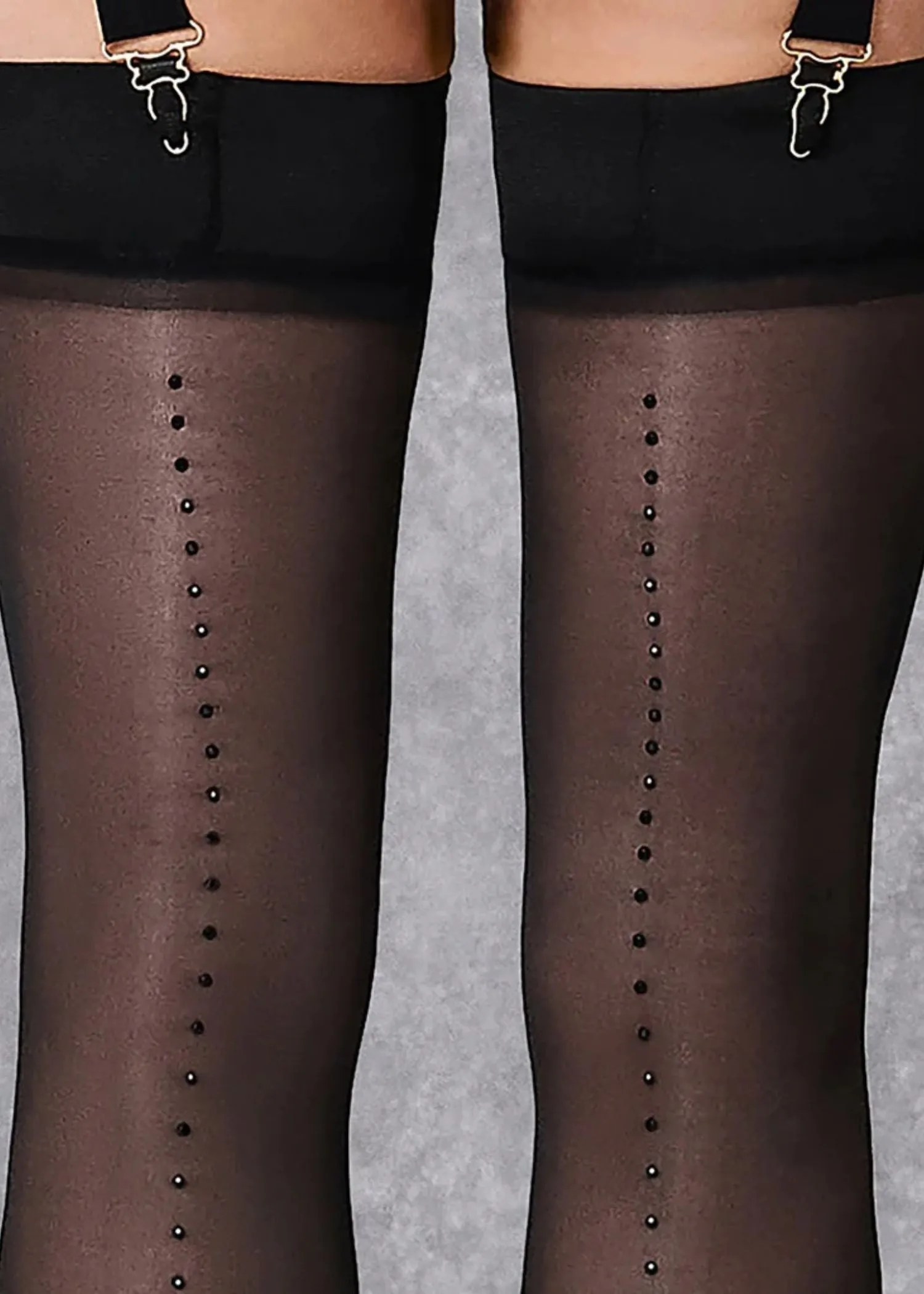 Diamante Back Seam Leg / Plain Top Stockings (Black)