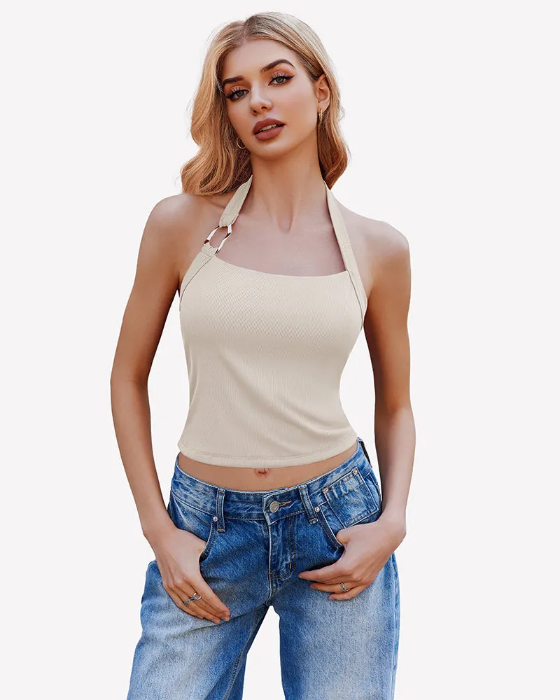 Double Lined Backless Ribbed Crop Top