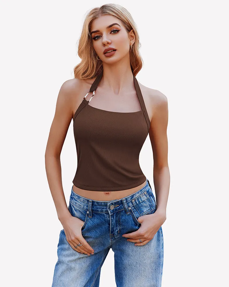 Double Lined Backless Ribbed Crop Top
