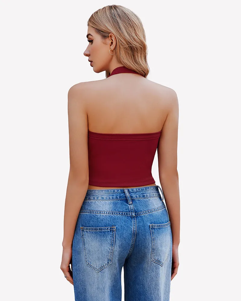 Double Lined Backless Ribbed Crop Top