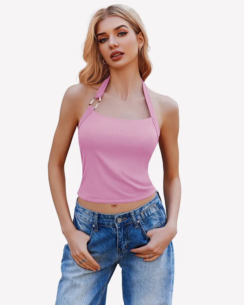 Double Lined Backless Ribbed Crop Top