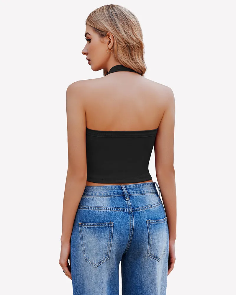 Double Lined Backless Ribbed Crop Top