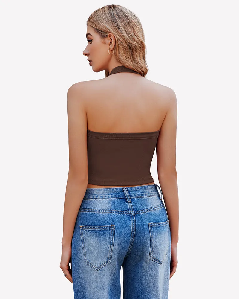 Double Lined Backless Ribbed Crop Top