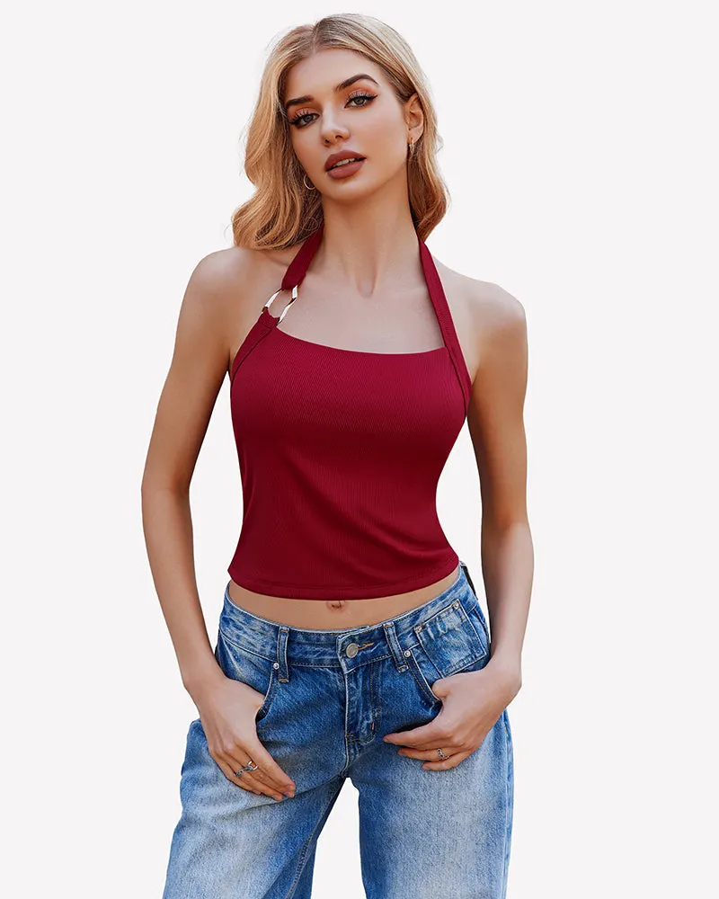 Double Lined Backless Ribbed Crop Top