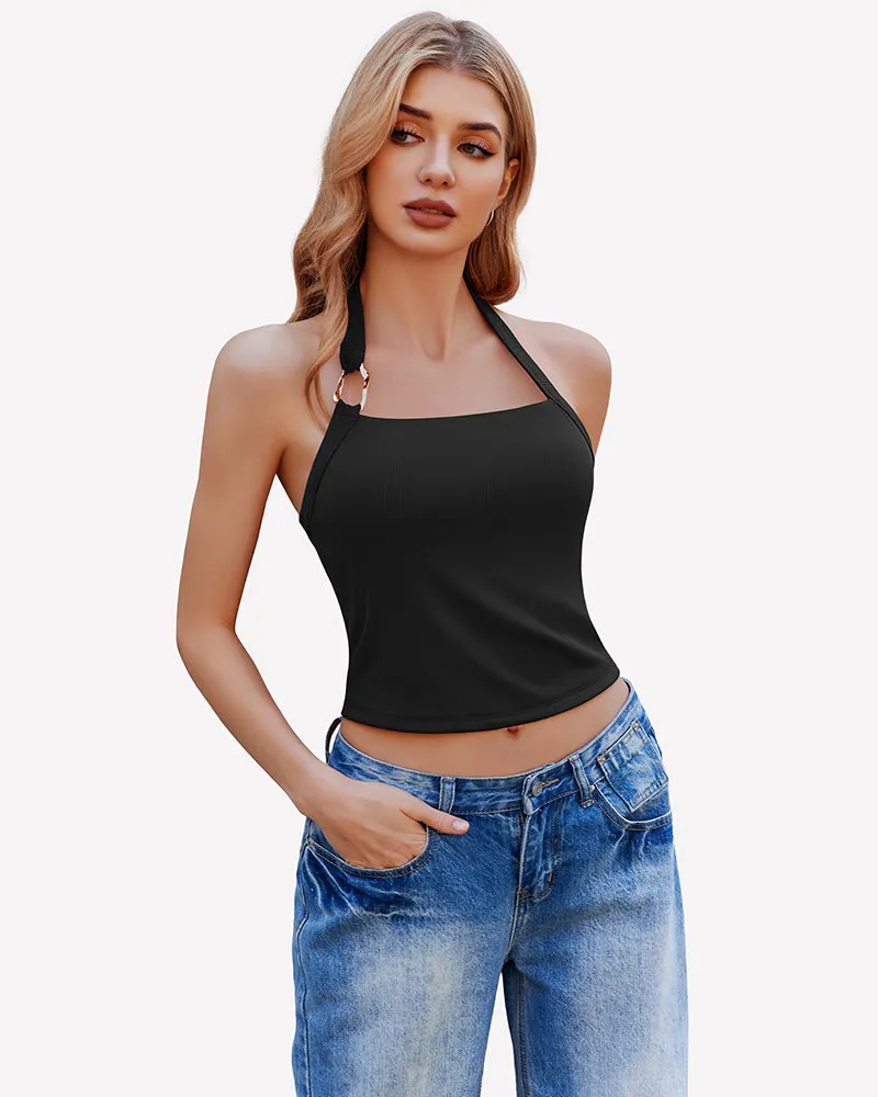 Double Lined Backless Ribbed Crop Top