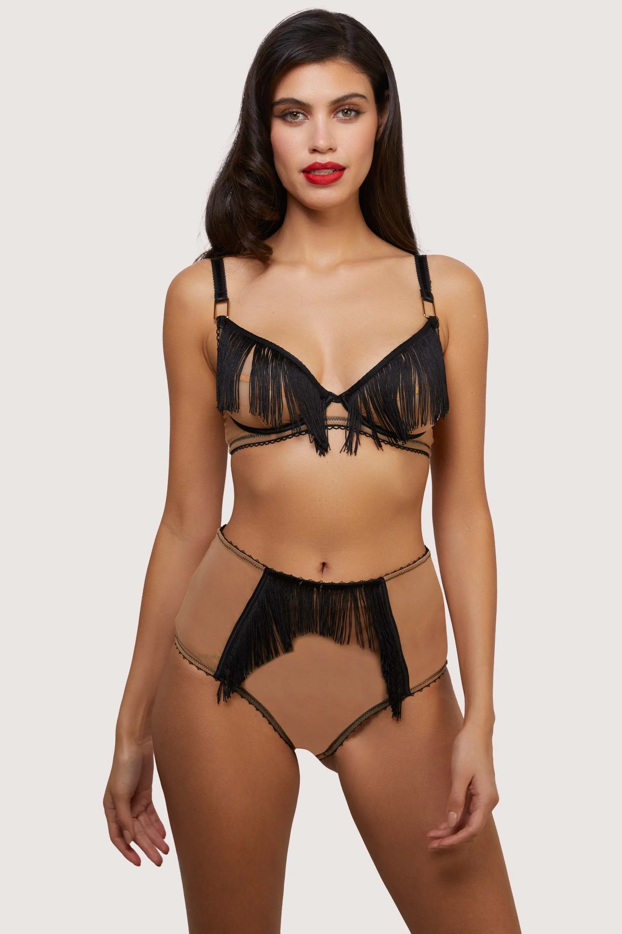 Esme Illusion Net and Fringe Push Up Plunge Bra