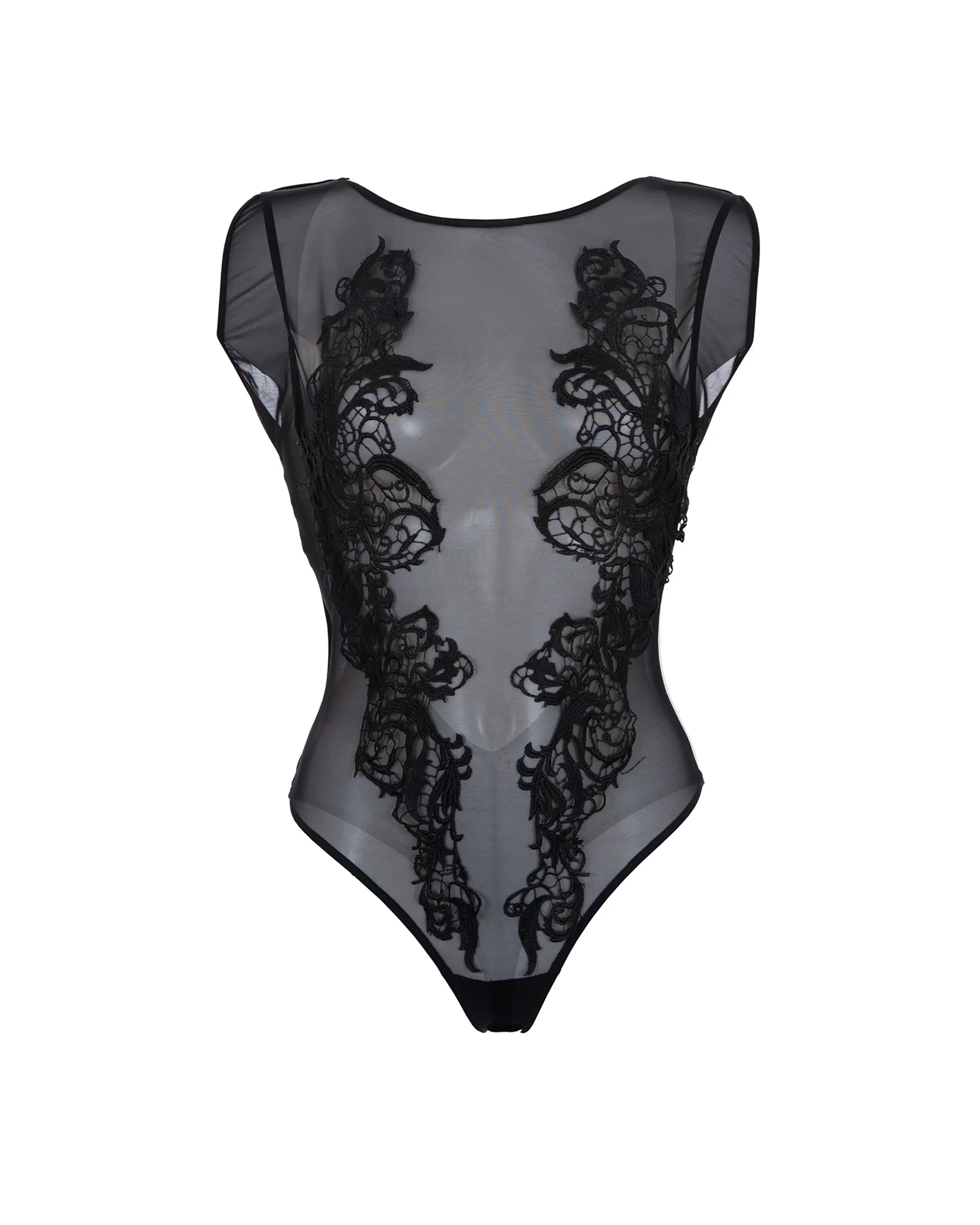 Etienne Embroidered Sheer Bodysuit Black