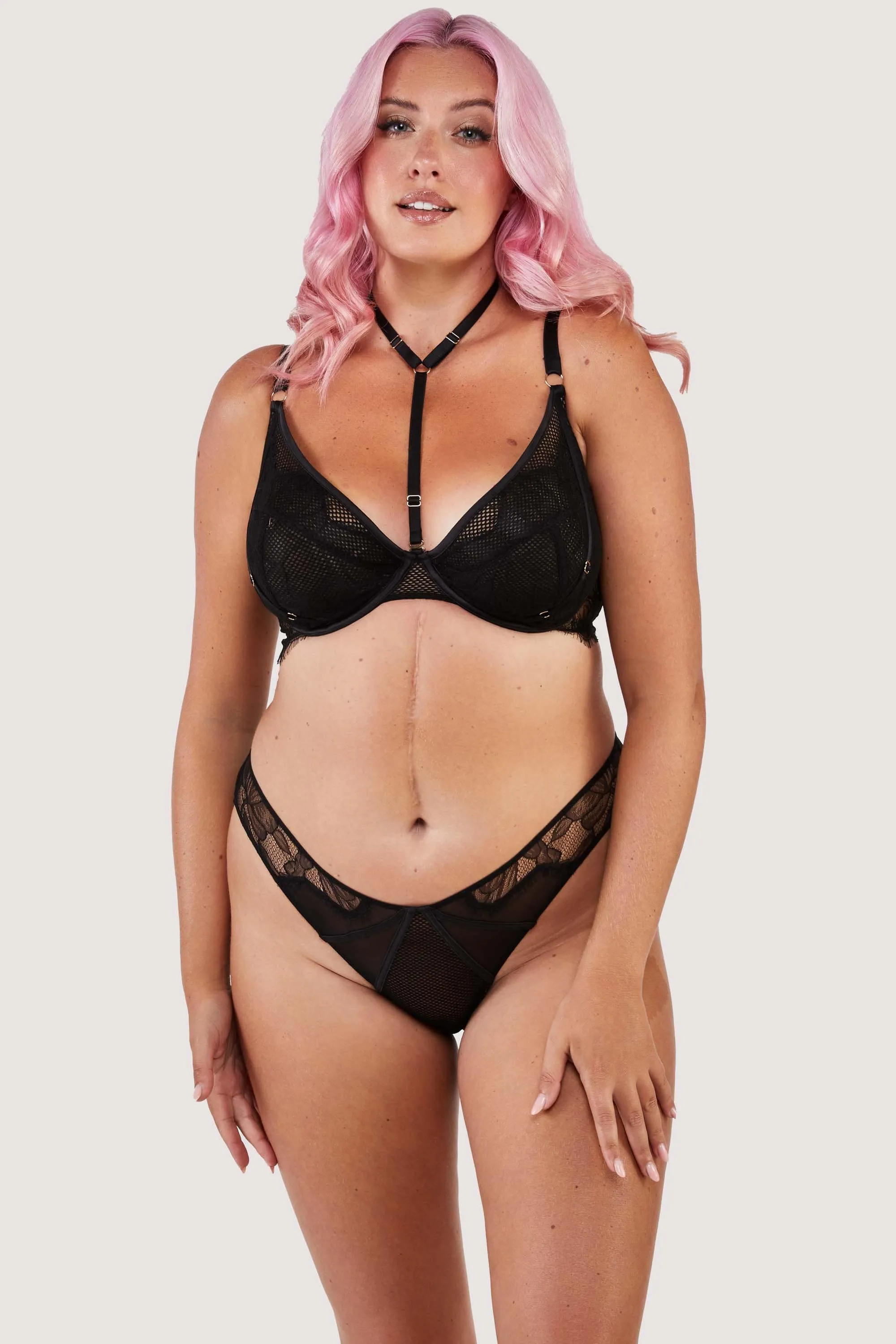 Fairfield Black Fishnet And Lace Plunge Bra
