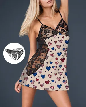 Heart Print Lace Graffiti Mini Dress